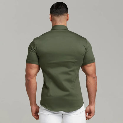 Summer Fashion Super Slim Fit Short Sleeve Shirts Men Classic Casual Dress Shirt Male Hipster Relaxed Luxe Formal Shirt - Ellianto fashion Men's