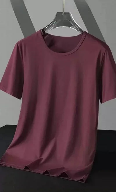 Summer Modal Ice Silk Thin Short Sleeve Men's T-shirt Pure Color Half Sleeve Base Shirt Hot Sale Of The Season Body Fit Tee Crew - Ellianto fashion Men's