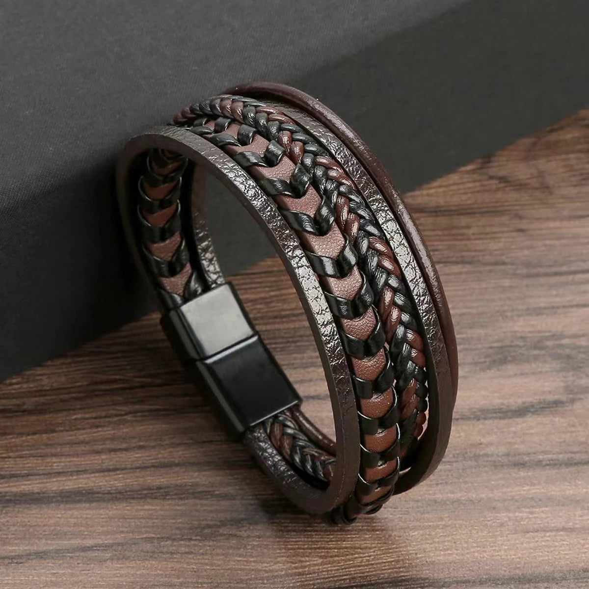 1pc Fashion Accessories MEN'S Multi-layered Vintage Leather Rope Braided Bracelet Alloy Magnetic Buckle Bracelet - Ellianto fashion Men's