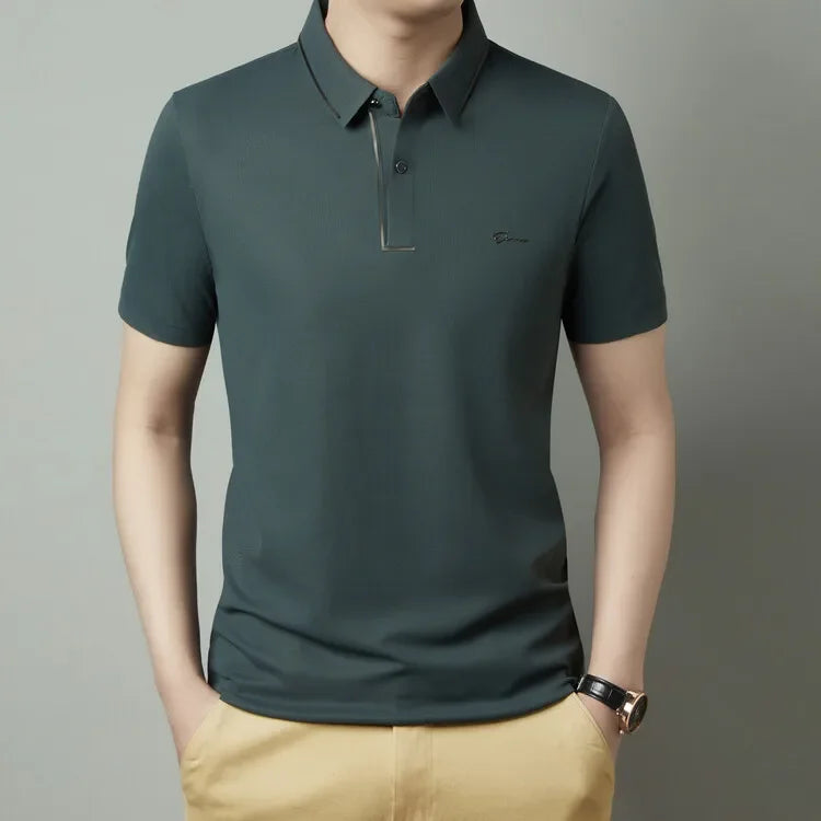 Men's New Polo Shirt Seamless Premium Luxury Cool Fabric Business Casual Golf Slim Fit Blouse Collar T-shirt - Ellianto fashion Men's