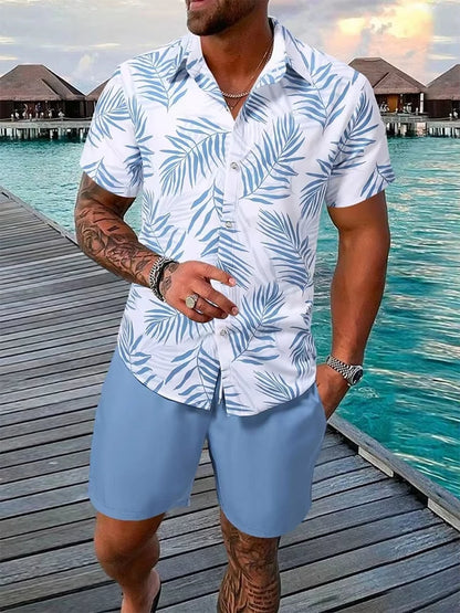Hawaii Shirt Set Mens Yellow Duck Print Fashion Pattern Summer Fashion Casual Daily Large Button Down Shirt Shorts Two Piece Set - Ellianto fashion Men's