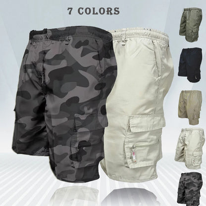 Men's Tactical Shorts Summer Casual Cargo Shorts Knee-length Multi-pockets Elastic Waist Work Hiking Overalls Short Pants Male - Ellianto fashion Men's