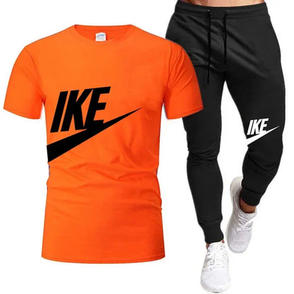 Set The new summer fashion sportswear for 2025: men's short-sleeved high-quality cotton T-shirt + sports shorts 2-piece set, men's c - Ellianto fashion Men's