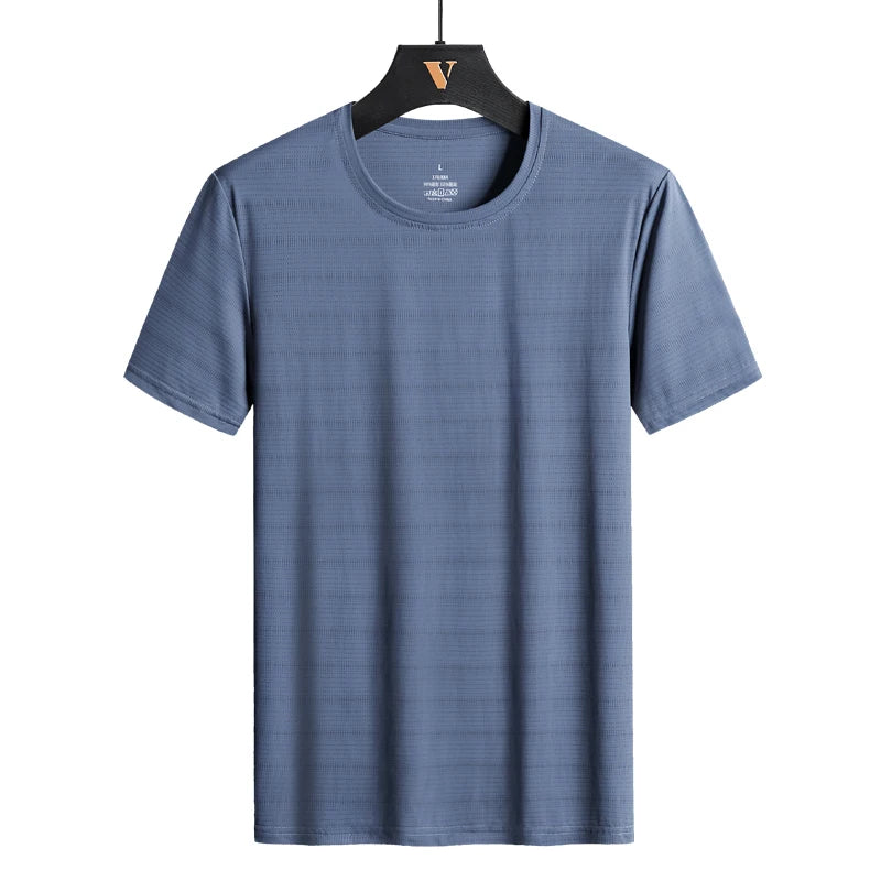 CHRLCK Plus Size Summer Ice Silk Short Sleeve T-Shirt Men's Loose Thin Sports T-shirt For Seniors Outdoor Fitness Casual T-shirt - Ellianto fashion Men's