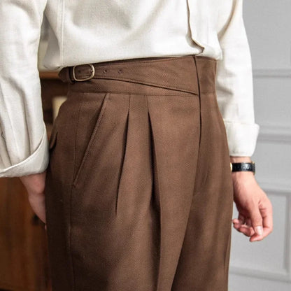High Waist Straight Leg Casual Men's Trousers Italian Neapolitan Style Versatile Long Pants British Retro Suiting - Ellianto fashion Men's