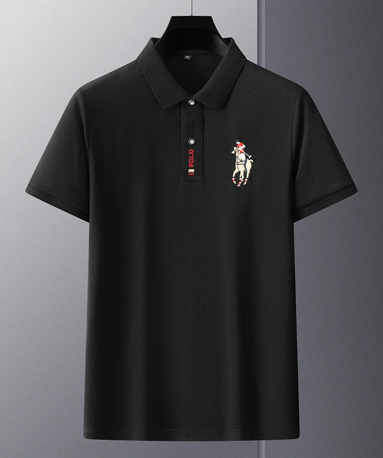 Brand Embroidered Men's Pure Cotton Popsicle Cotton Short Sleeved Polo Shirt Summer New Business Casual Breathable Men's Top 4xl - Ellianto fashion Men's