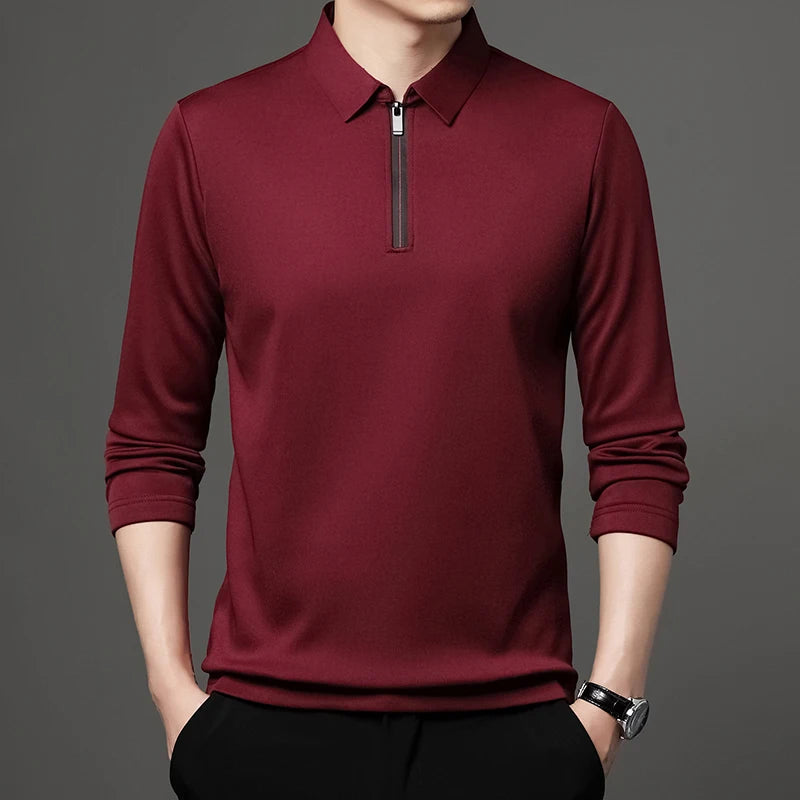 New T Shirt Zipper Polo Shirt Male Fashion Turn-Down Collar Long Sleeve Business Men Clothes - Ellianto fashion Men's