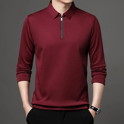 New T Shirt Zipper Polo Shirt Male Fashion Turn-Down Collar Long Sleeve Business Men Clothes - Ellianto fashion Men's