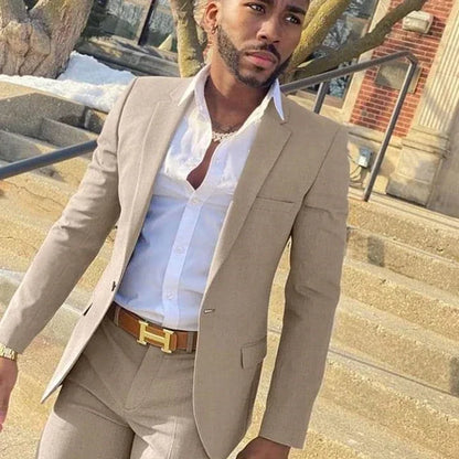 2 Piece Beige Fashion Costume Slim Fit Gentlemen Suits for Men Wedding Groom Tuxedo Male Jacket with Pants - Ellianto fashion Men's