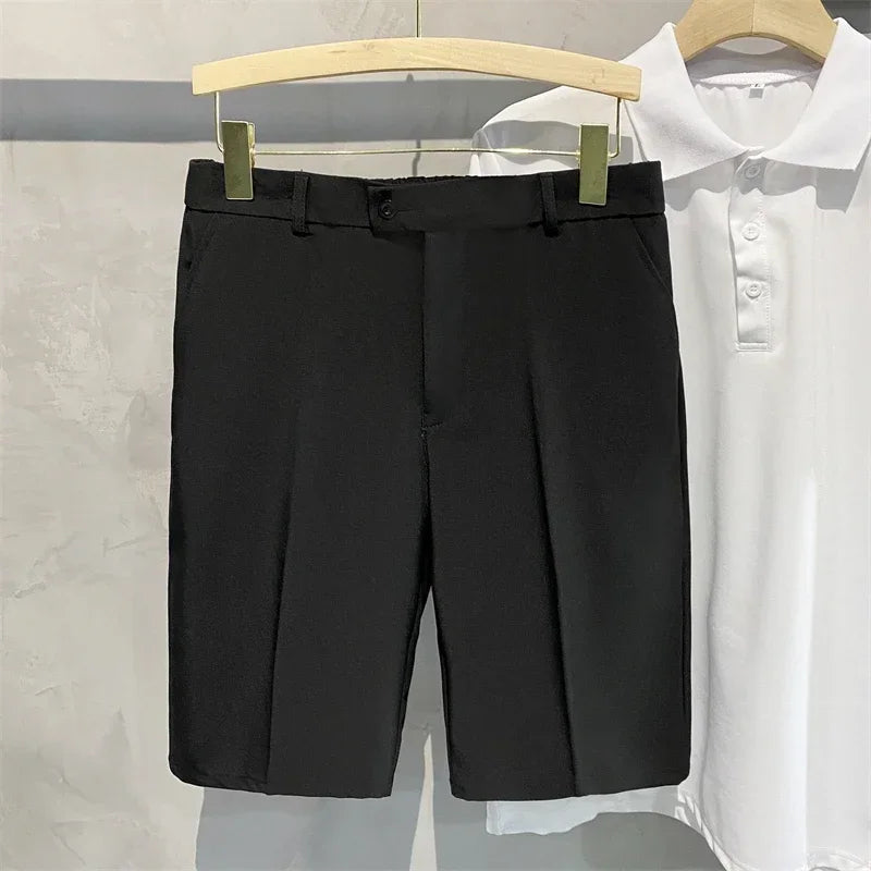 Chino Shorts Men Front Pleated Shorts Casual Bermuda Work Wear Shorts Korean Fashion Pants For Summer - Ellianto fashion Men's
