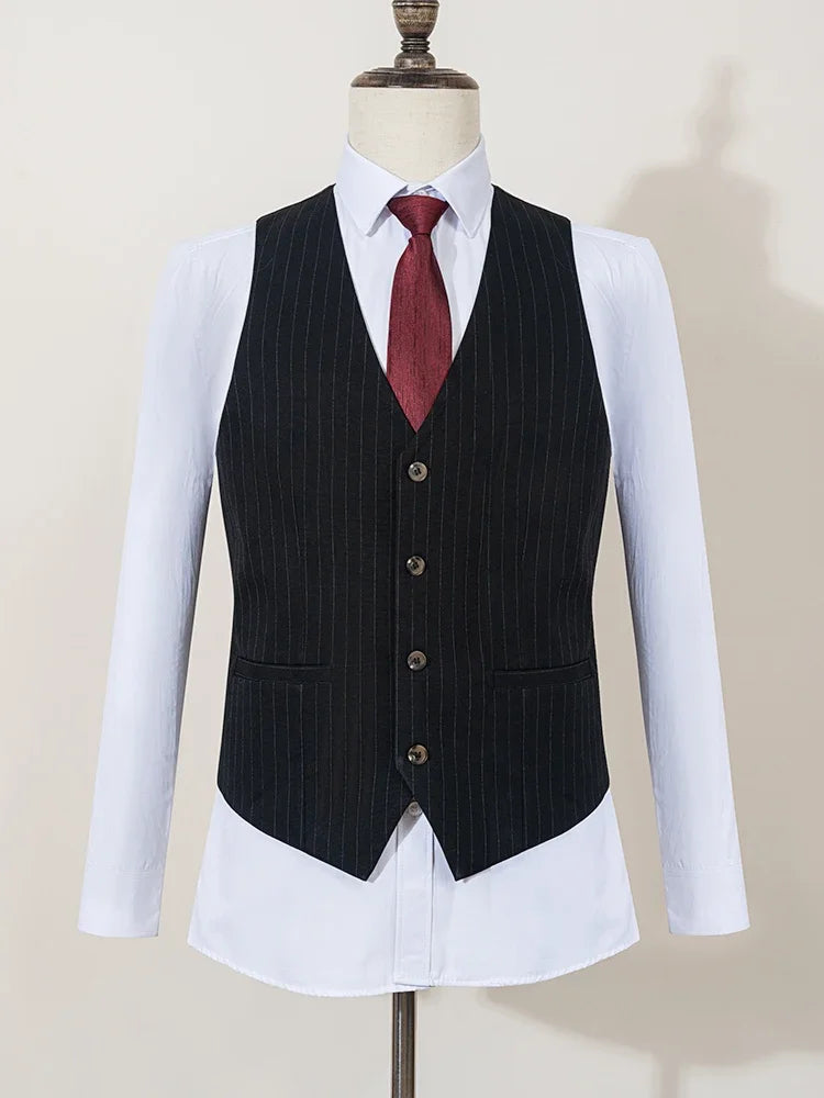 ST Cassy high-quality khaki striped suit slim fit luxurious and elegant men's business suit wedding fashion clothing 3-piece set - Ellianto fashion Men's
