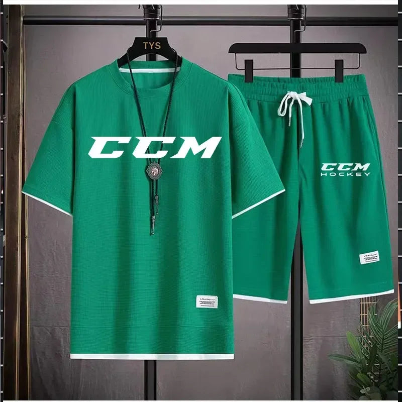 Set The 2025 new summer men's casual sportswear set, outdoor jogging trend, men's breathable short-sleeved T-shirt + sports shorts t - Ellianto fashion Men's