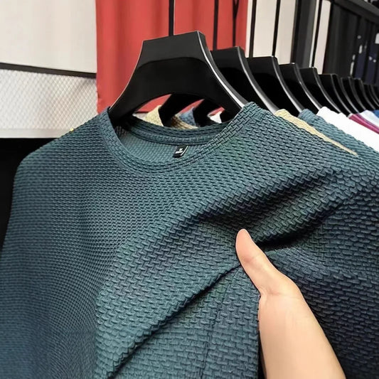 Men's Ice Silk T-Shirt Short Sleeve Lightweight Breathable Comfortable Cool Feeling Casual Trendy Summer Elastic Slim Fit - Ellianto fashion Men's