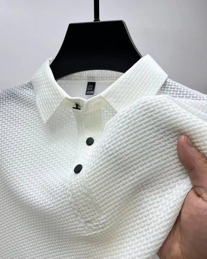 Summer New Ice Silk Mesh Short Sleeve POLO Shirt Men's Solid Color Versatile Cool Feeling Business Casual Half Sleeve Top Trendy - Ellianto fashion Men's