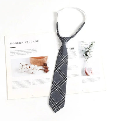 Vintage Brown Plaid Necktie Women's Lazy Person's Japanese Style Preppy Small Tie Bow Tie Handmade Men's Tie