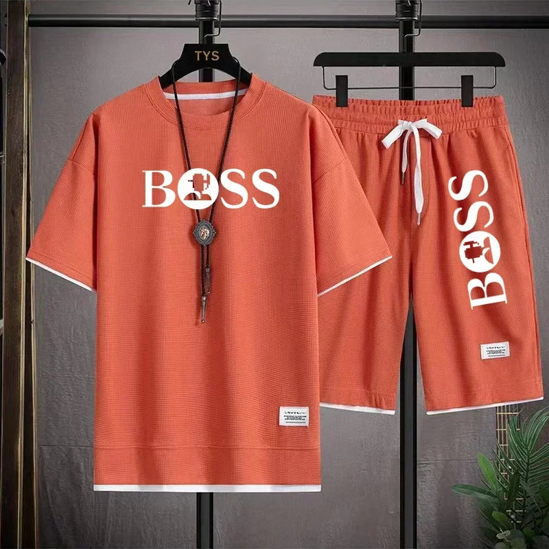 Men's luxury sportswear set casual fitness T-shirt and shorts 2-piece set with short sleeves summer 2025 - Ellianto fashion Men's