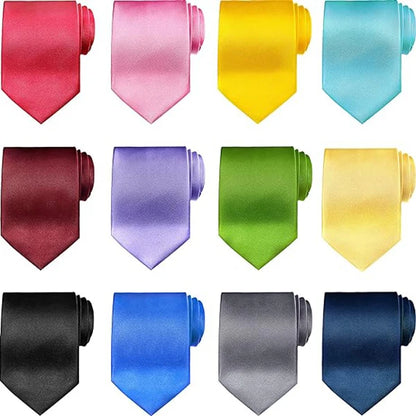 10/12PCS Tie for Men Wholesale 28 Solid Colors Slim Necktie Polyester Satin Cravat Formal Party Ties Fashion Daily Accessory - Ellianto fashion Men's