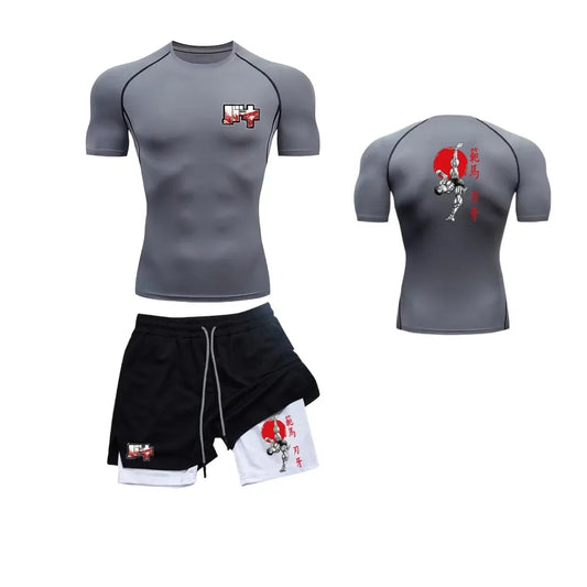 Men’s & Women’s Stylish Sports Set – Quick-Dry Fitness Wear with Baki Hanma Print & 2-in-1 Shorts