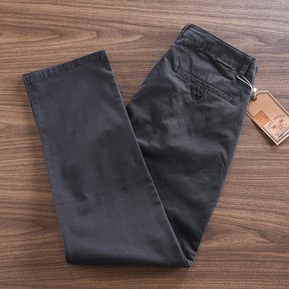 2025 Autumn New American Retro Woven Twill Cargo Pants Men's Simple 97.4% Cotton Washed Micro Elastic Straight Casual Trousers - Ellianto fashion Men's