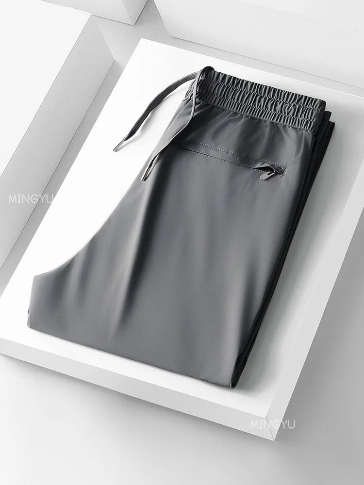 Summer High Stretch Smooth Ice Silk Casual Pants Man Thin Soft Elastic Waist Korean Grey Sweatpants Sports Jogging Trousers Male - Ellianto fashion Men's
