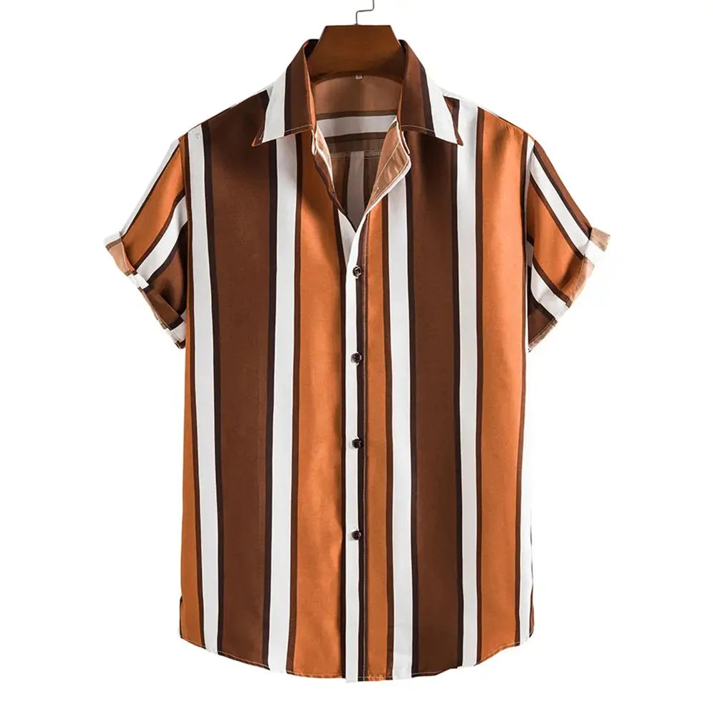Summer New Short Sleeve Printed Shirt Men's Shirt Collar Casual Fashion Striped Shirt Thin Short Sleeve Shirt Men's - Ellianto fashion Men's