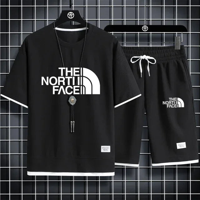 Set 2025 Summer Fashion Men's Korean-style sportswear set: short-sleeved T-shirt + Casual men's jogging pants and sports Shorts 2-pi - Ellianto fashion Men's