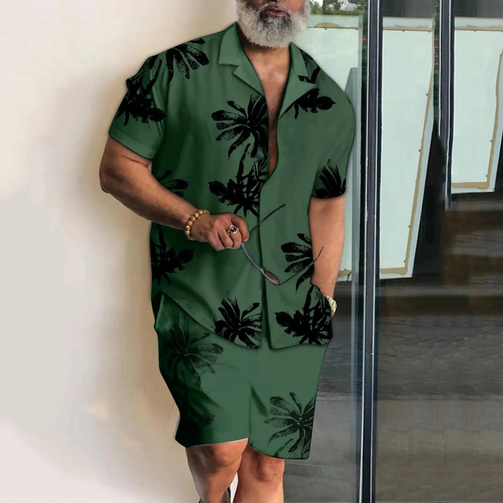 Set Plate-size streetwear, Hawaiian men's Vacation suits, Printed 3D Casual short-sleeved shirts, Beach Shorts - Ellianto fashion Men's