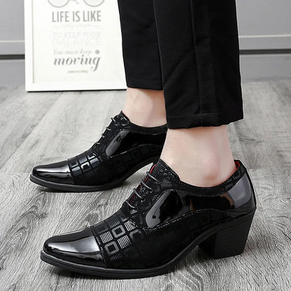 Men Formal Shoes High Heels Business Dress Shoes Male Oxfords Pointed Toe Formal Shoe for Man Luxury Wedding Party Leather Shoe - Ellianto fashion Men's