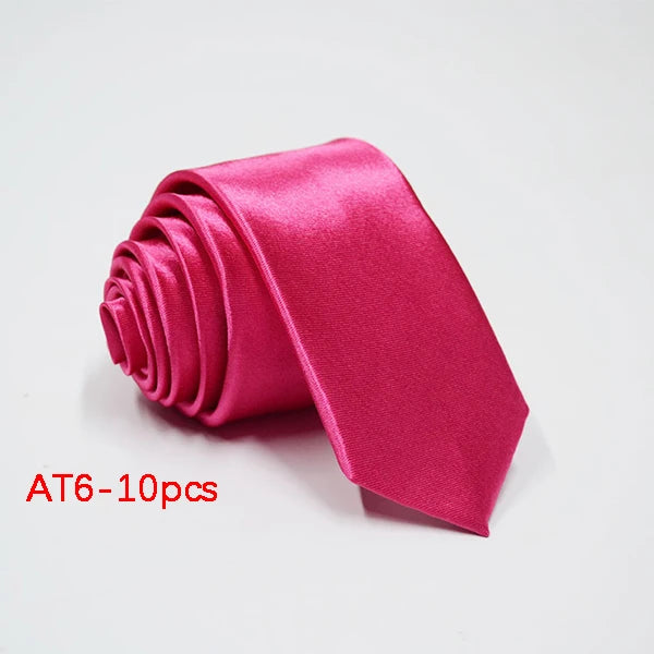 10/12PCS Tie for Men Wholesale 28 Solid Colors Slim Necktie Polyester Satin Cravat Formal Party Ties Fashion Daily Accessory - Ellianto fashion Men's