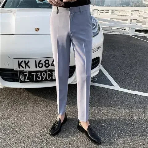2025 Tressed Male Suit Trousers White Slim Fit Men's Summer Pants Straight 2024 Luxury Formal Work Wear New In Fabric Elegant Luxury - Ellianto fashion Men's
