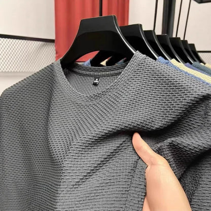 Men's Ice Silk T-Shirt Short Sleeve Lightweight Breathable Comfortable Cool Feeling Casual Trendy Summer Elastic Slim Fit - Ellianto fashion Men's