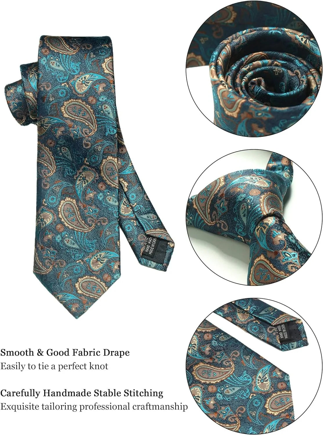 100% Silk Necktie Paisley Floral Mens Tie Top Quality Business Tie Pocket Square Tie Clip Cufflinks Set Classic For Men Gift Box - Ellianto fashion Men's