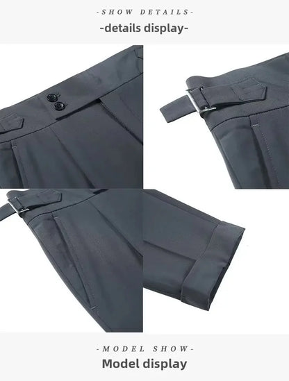 AutumnCasualTrousersMenStraight-LegNarrow-FitHigh-WaistedSlimsBritishStyleSuit Pants BusinessAttire - Ellianto fashion Men's