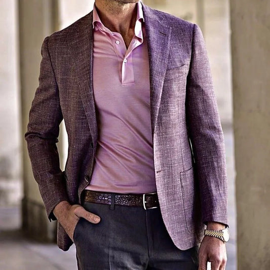 Men's Cotton Linen Casual Suit Jacket Purple Single Breasted Large Pocket Slim Jacket Fashion Comfortable Coat Men's Summer Jack - Ellianto fashion Men's
