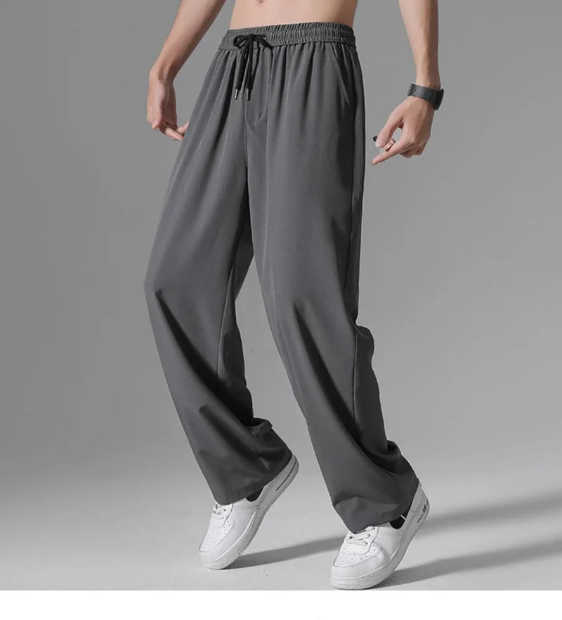 Casual Ice Silk Pants For Men 2025 Summer New Ultra-Thin Quick-Drying Air Conditioner Loose-Fit Versatile Straight-Leg Long Pant - Ellianto fashion Men's