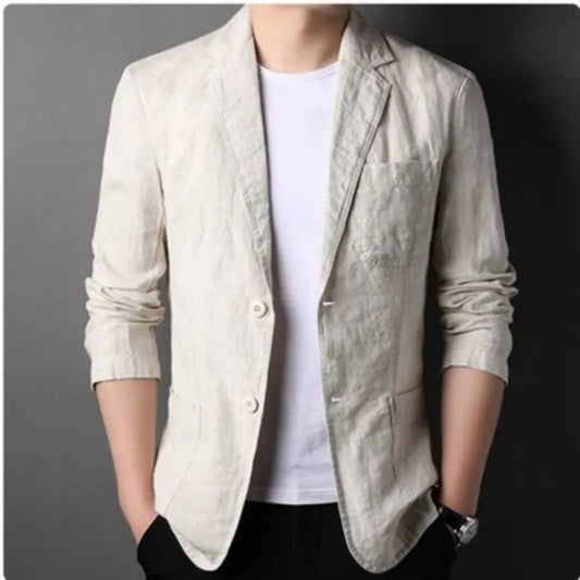 Fashion Coat Men's Linen Blazer Spring Autumn Cotton Jacket Solid Slim Casual Business Suit Male Tops European-style Dress - Ellianto fashion Men's