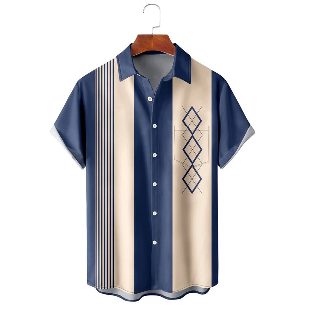 Summer New Short Sleeve Printed Shirt Men's Shirt Collar Casual Fashion Striped Shirt Thin Short Sleeve Shirt Men's - Ellianto fashion Men's