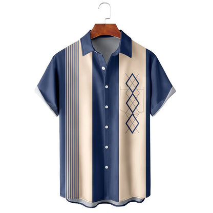 Summer New Short Sleeve Printed Shirt Men's Shirt Collar Casual Fashion Striped Shirt Thin Short Sleeve Shirt Men's - Ellianto fashion Men's