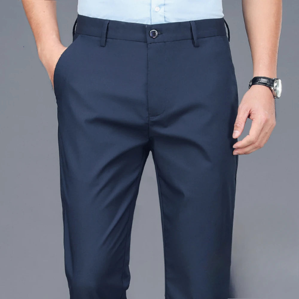 Men's casual pants business formal trousers men's summer thin straight leg loose middle-aged men's pants ice silk pants - Ellianto fashion Men's