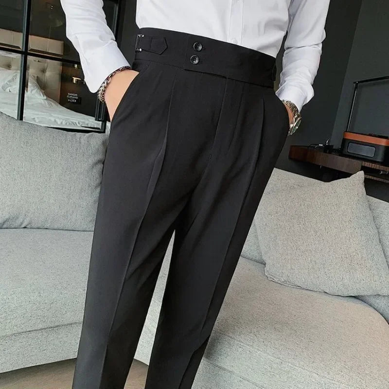 Draped Trousers for Men Fluid High Waist Brown Man Suits Pants Up Spring Clothes Quality Korean Reviews Many Stylish Tailoring - Ellianto fashion Men's