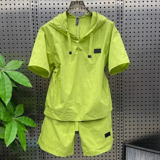 Men's Summer Quick Dry Sun Protection Set Loose Fit Short Sleeve Hoodie Two Piece Suit Thin Material Comfortable Breathable - Ellianto fashion Men's
