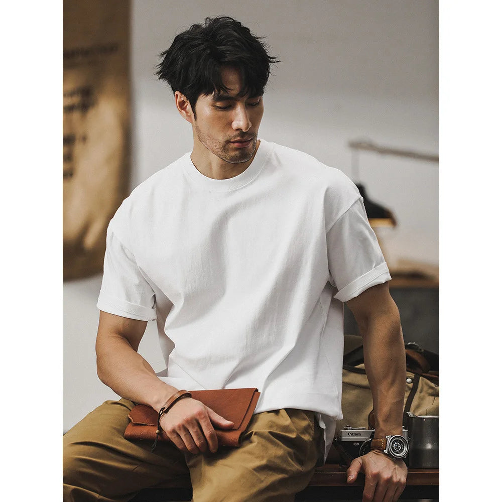 100% Cotton Solid Color White T-shirt Men's Summer 2025 New High quality Short Sleeve Tee Loose Casual Black Tops mens clothing