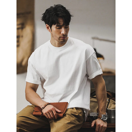 100% Cotton Solid Color White T-shirt Men's Summer 2025 New High quality Short Sleeve Tee Loose Casual Black Tops mens clothing - Ellianto fashion Men's