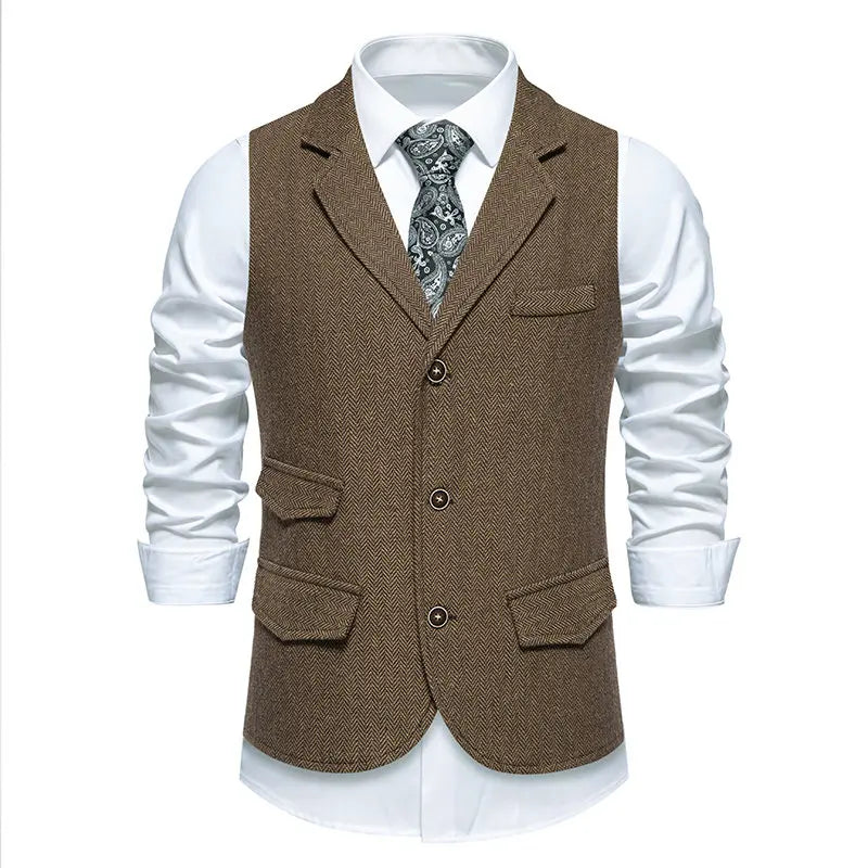 Men's Vintage Casual Suit Vest Fashion Turn Down Collar Business Wedding Formal Party Waistcoat Men Solid Dress Blazer Vests Man - Ellianto fashion Men's