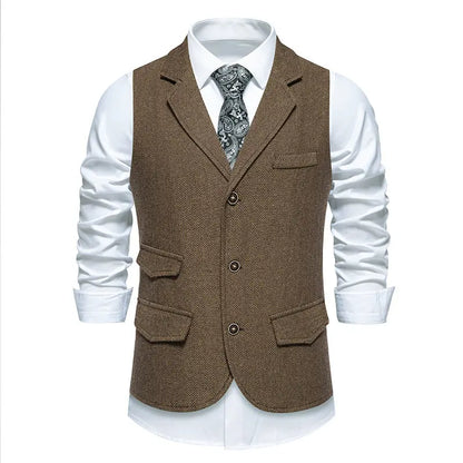 Men's Vintage Casual Suit Vest Fashion Turn Down Collar Business Wedding Formal Party Waistcoat Men Solid Dress Blazer Vests Man - Ellianto fashion Men's