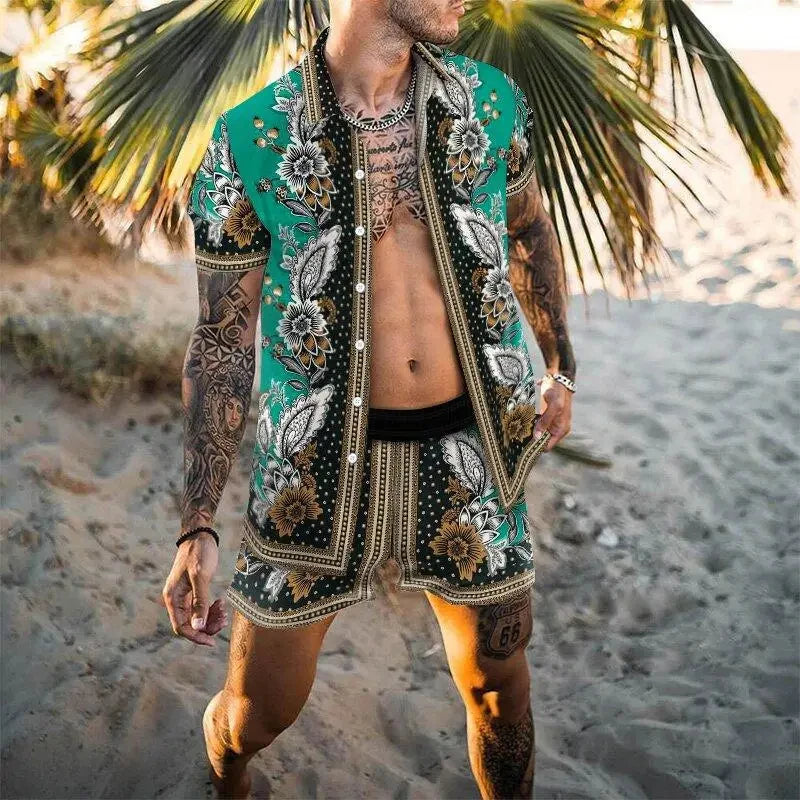 Hawaiian Shirt Sets 3D Printed Men's Fashion Short Sleeves Shirts Oversized Beach Shorts Summer Streetwear Suits Clothing - Ellianto fashion Men's