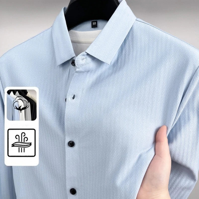 Wrinkle-Free Long-Sleeve Dress Shirt – Smart Cotton Blend with No-Trace Pressing Technology for a Sharp, Confident Look