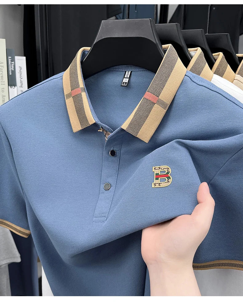 New men's fashionable short sleeved summer designer exquisite craftsmanship embroidery stand collar polo business casual T-shirt - Ellianto fashion Men's