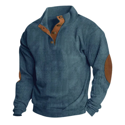 Spring-Autumn Stand-Collar Sweatshirt – Comfortable Patchwork Corduroy and Effortless Casual Style for the Modern Gentleman