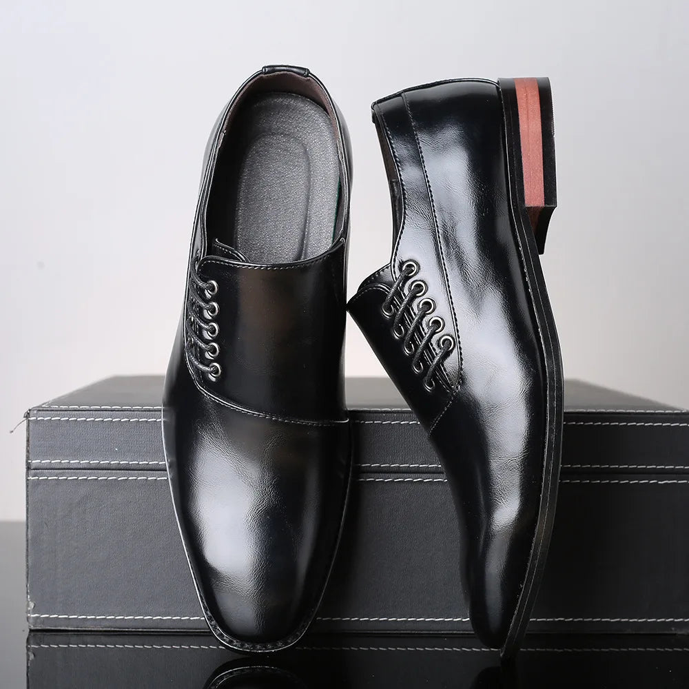 Stylish Man Oxford Shoes Leather Lace Up Mens Business Casual Dress Shoe Fashion Wedding Party British Style Comfortable - Ellianto fashion Men's